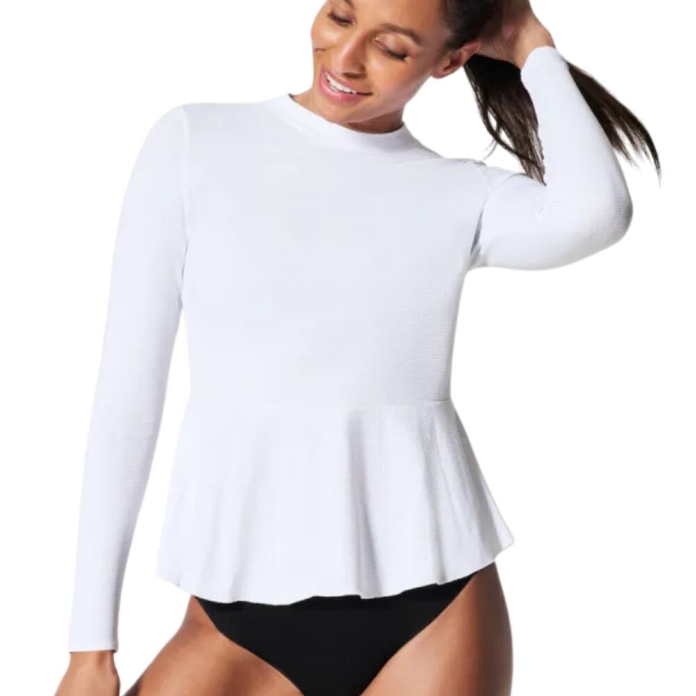Spanx Pique Long Sleeve Peplum Rashguard White | Size Large | NWT